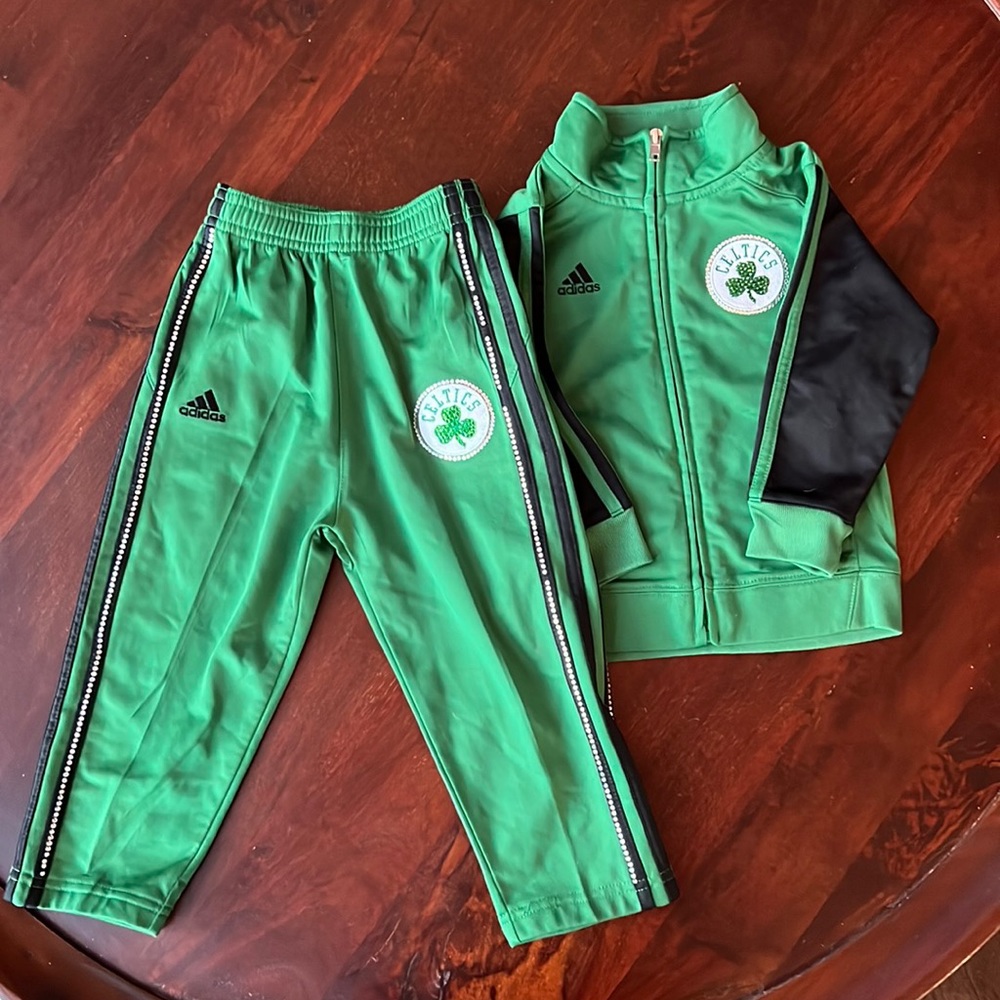 Celtics Adidas matching track suit with gorgeous embellishments!